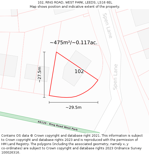 102, RING ROAD, WEST PARK, LEEDS, LS16 6EL: Plot and title map