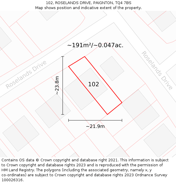 102, ROSELANDS DRIVE, PAIGNTON, TQ4 7BS: Plot and title map