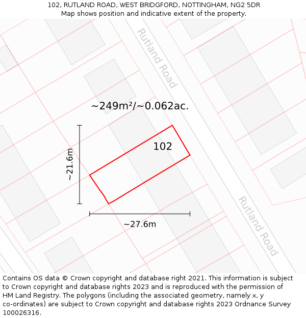 102, RUTLAND ROAD, WEST BRIDGFORD, NOTTINGHAM, NG2 5DR: Plot and title map