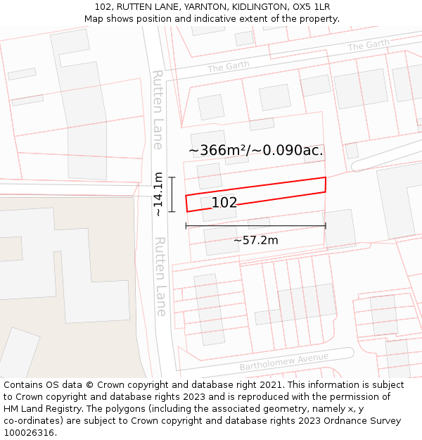 102, RUTTEN LANE, YARNTON, KIDLINGTON, OX5 1LR: Plot and title map