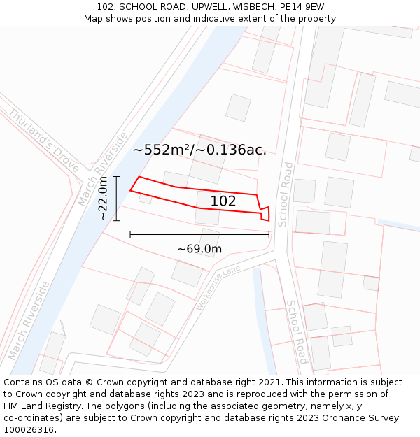 102, SCHOOL ROAD, UPWELL, WISBECH, PE14 9EW: Plot and title map