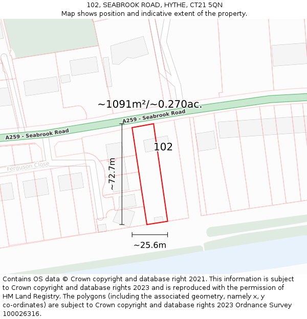 102, SEABROOK ROAD, HYTHE, CT21 5QN: Plot and title map