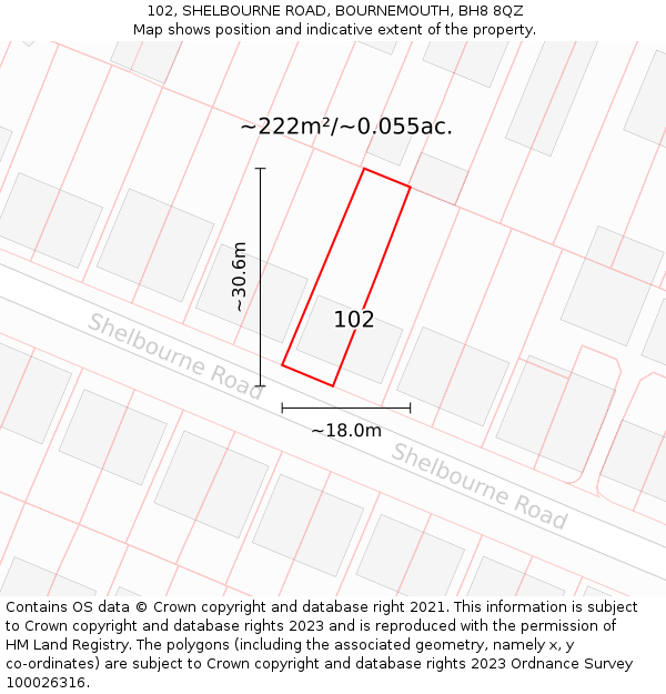 102, SHELBOURNE ROAD, BOURNEMOUTH, BH8 8QZ: Plot and title map