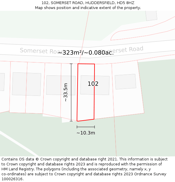 102, SOMERSET ROAD, HUDDERSFIELD, HD5 8HZ: Plot and title map