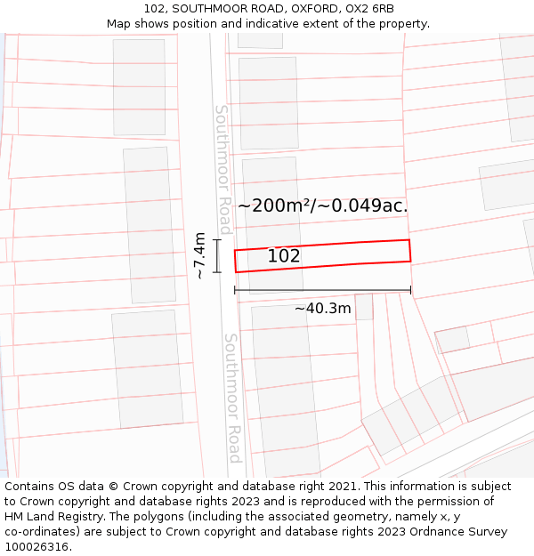 102, SOUTHMOOR ROAD, OXFORD, OX2 6RB: Plot and title map