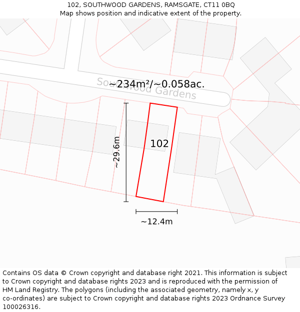 102, SOUTHWOOD GARDENS, RAMSGATE, CT11 0BQ: Plot and title map