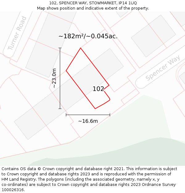 102, SPENCER WAY, STOWMARKET, IP14 1UQ: Plot and title map