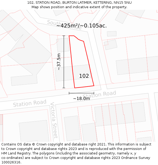 102, STATION ROAD, BURTON LATIMER, KETTERING, NN15 5NU: Plot and title map