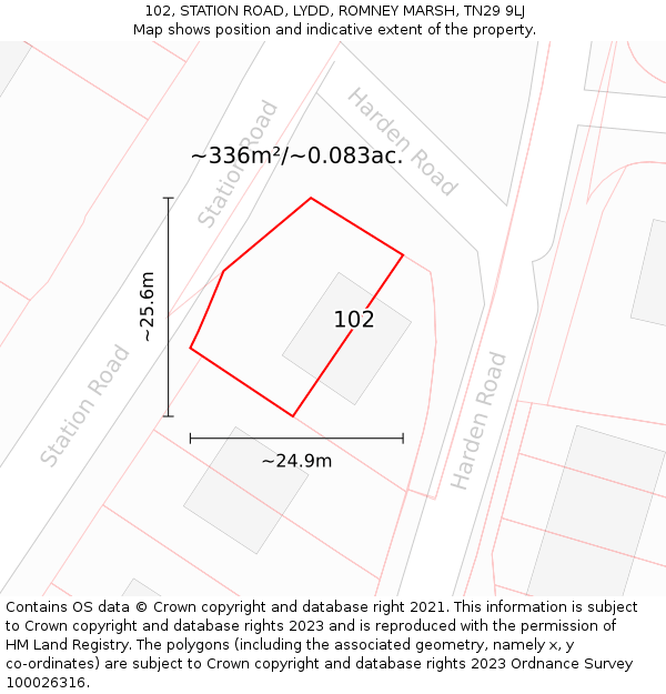 102, STATION ROAD, LYDD, ROMNEY MARSH, TN29 9LJ: Plot and title map