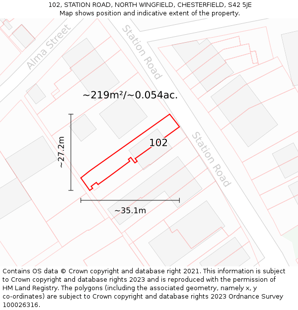 102, STATION ROAD, NORTH WINGFIELD, CHESTERFIELD, S42 5JE: Plot and title map