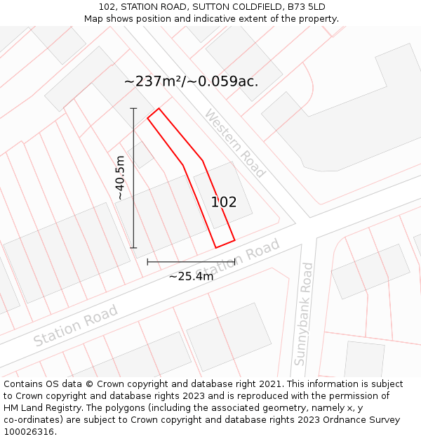 102, STATION ROAD, SUTTON COLDFIELD, B73 5LD: Plot and title map