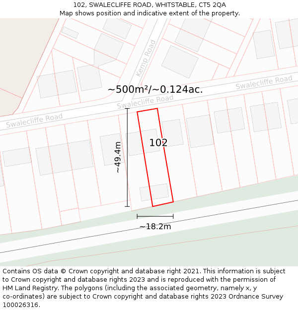 102, SWALECLIFFE ROAD, WHITSTABLE, CT5 2QA: Plot and title map