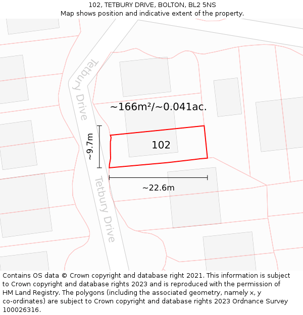 102, TETBURY DRIVE, BOLTON, BL2 5NS: Plot and title map