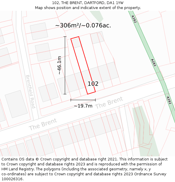 102, THE BRENT, DARTFORD, DA1 1YW: Plot and title map