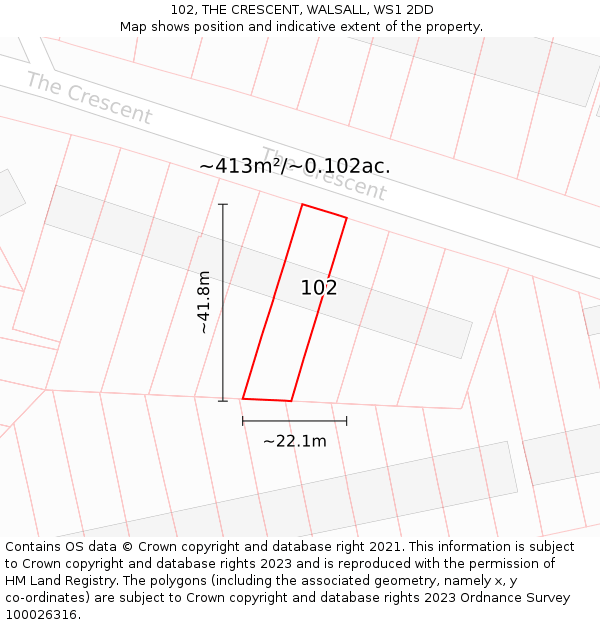 102, THE CRESCENT, WALSALL, WS1 2DD: Plot and title map