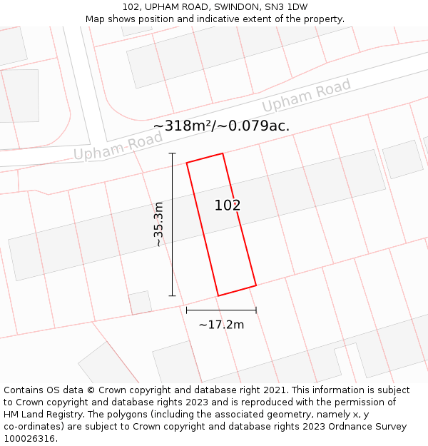 102, UPHAM ROAD, SWINDON, SN3 1DW: Plot and title map