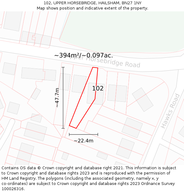 102, UPPER HORSEBRIDGE, HAILSHAM, BN27 1NY: Plot and title map