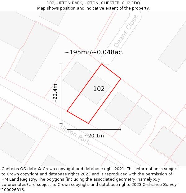 102, UPTON PARK, UPTON, CHESTER, CH2 1DQ: Plot and title map