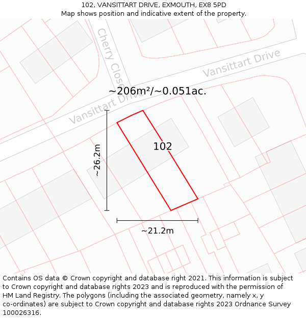 102, VANSITTART DRIVE, EXMOUTH, EX8 5PD: Plot and title map