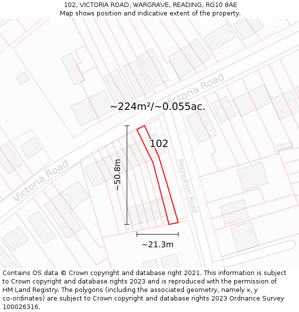 102, VICTORIA ROAD, WARGRAVE, READING, RG10 8AE: Plot and title map