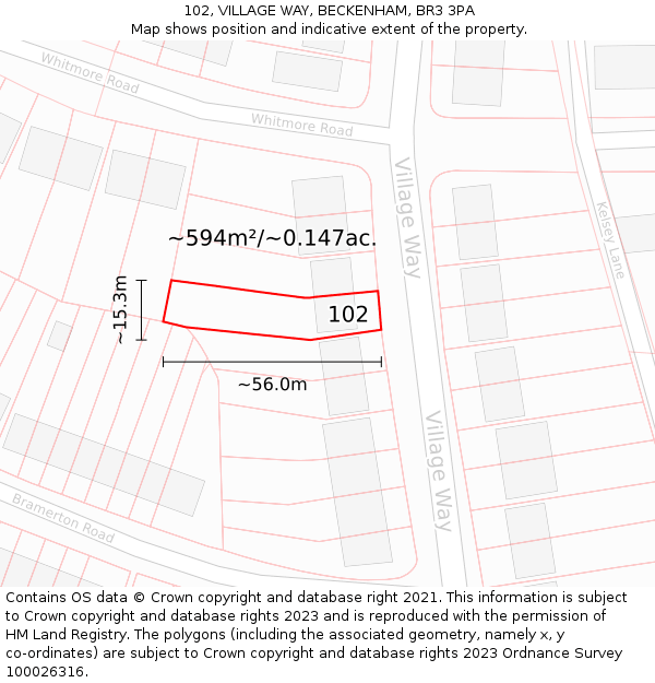 102, VILLAGE WAY, BECKENHAM, BR3 3PA: Plot and title map