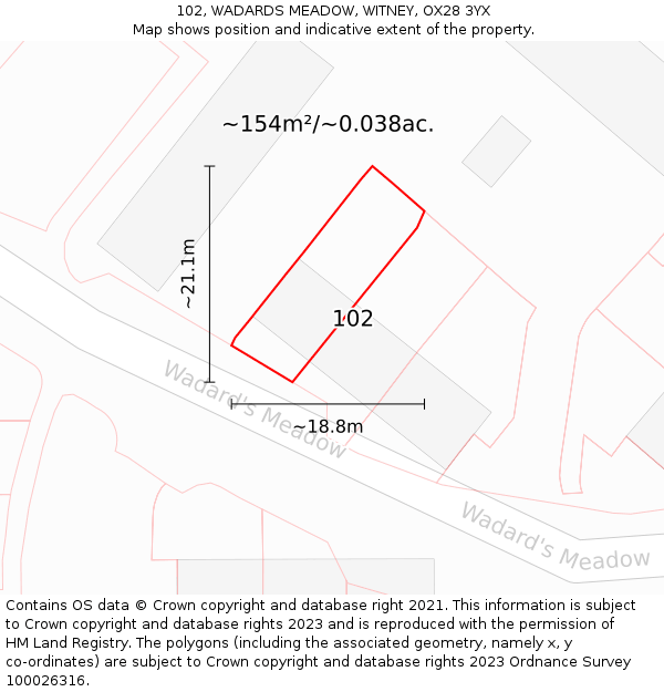 102, WADARDS MEADOW, WITNEY, OX28 3YX: Plot and title map