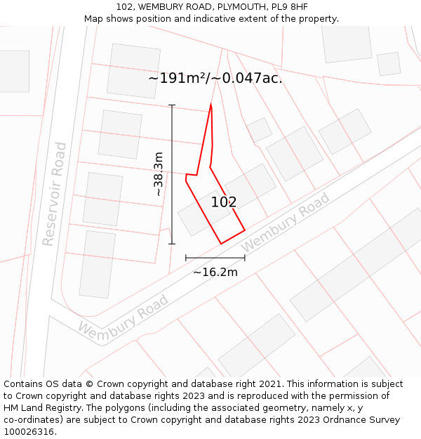 102, WEMBURY ROAD, PLYMOUTH, PL9 8HF: Plot and title map