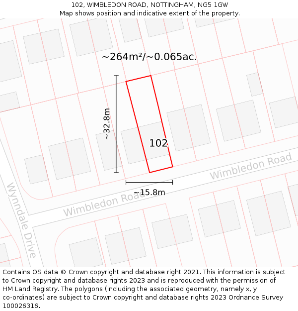 102, WIMBLEDON ROAD, NOTTINGHAM, NG5 1GW: Plot and title map