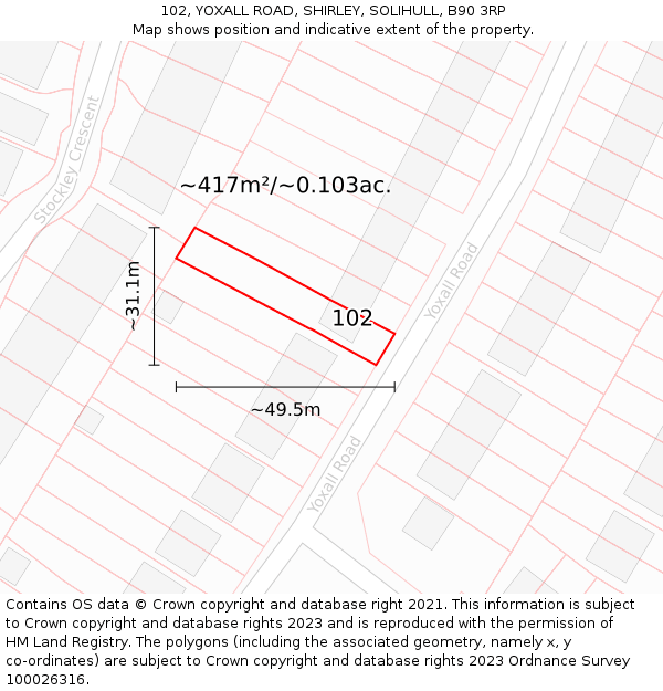 102, YOXALL ROAD, SHIRLEY, SOLIHULL, B90 3RP: Plot and title map
