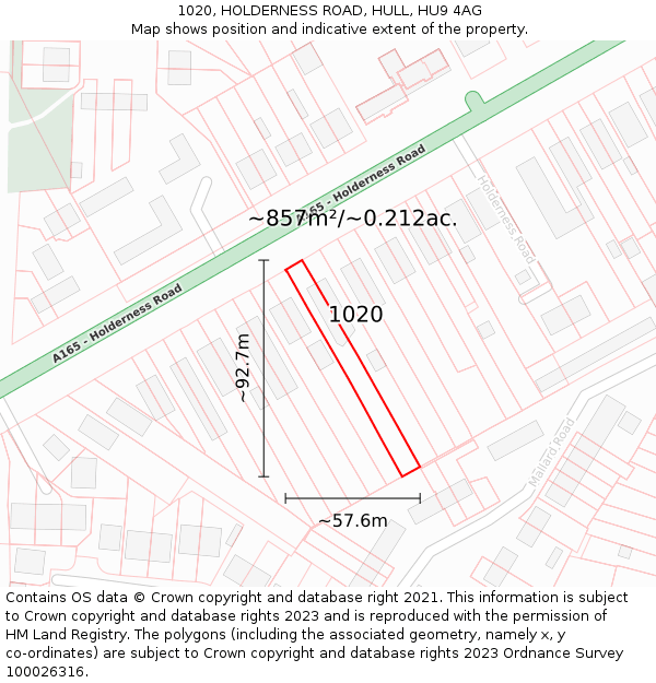 1020, HOLDERNESS ROAD, HULL, HU9 4AG: Plot and title map