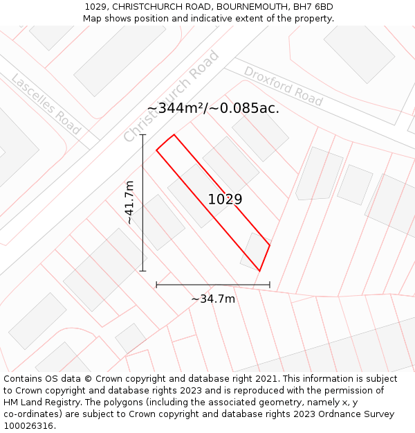 1029, CHRISTCHURCH ROAD, BOURNEMOUTH, BH7 6BD: Plot and title map