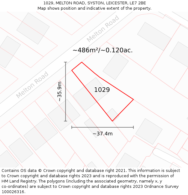 1029, MELTON ROAD, SYSTON, LEICESTER, LE7 2BE: Plot and title map