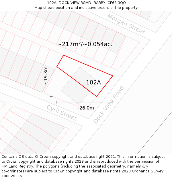 102A, DOCK VIEW ROAD, BARRY, CF63 3QQ: Plot and title map