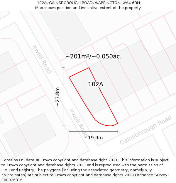 102A, GAINSBOROUGH ROAD, WARRINGTON, WA4 6BN: Plot and title map