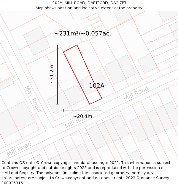 102A, MILL ROAD, DARTFORD, DA2 7RT: Plot and title map