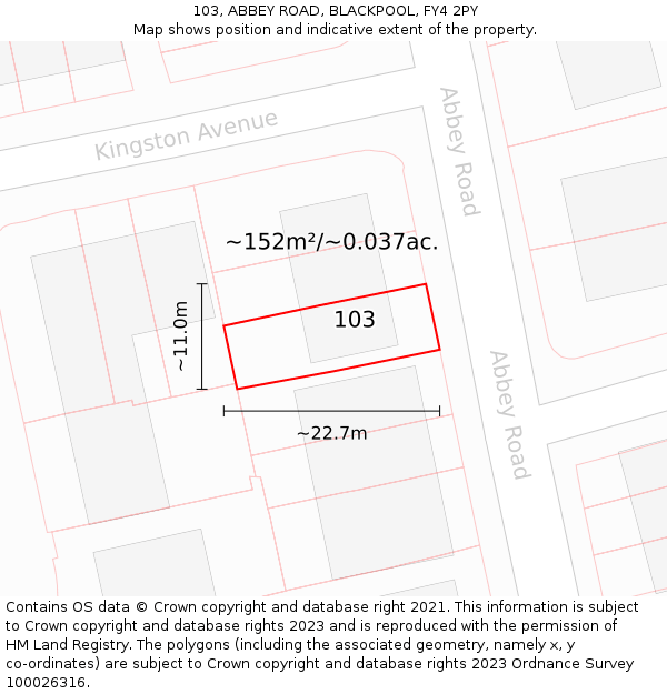 103, ABBEY ROAD, BLACKPOOL, FY4 2PY: Plot and title map