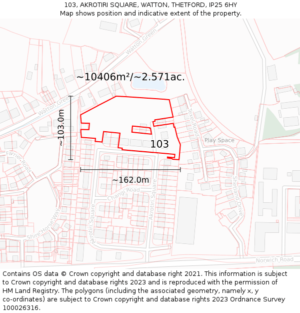 103, AKROTIRI SQUARE, WATTON, THETFORD, IP25 6HY: Plot and title map