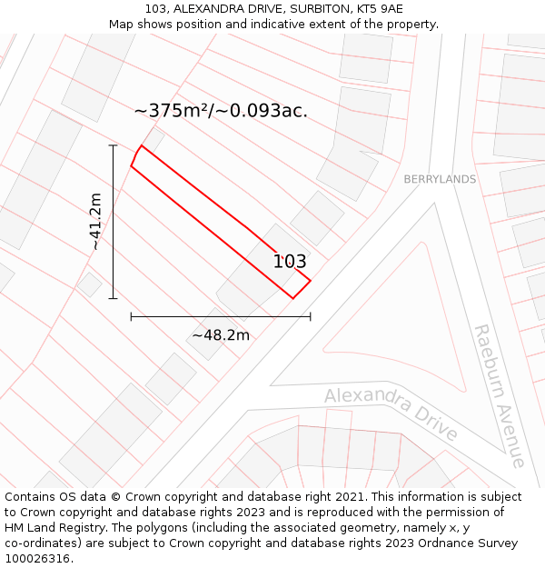 103, ALEXANDRA DRIVE, SURBITON, KT5 9AE: Plot and title map