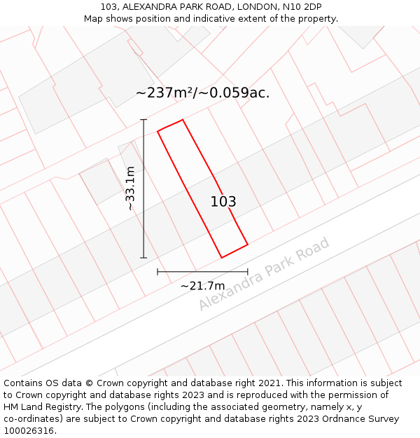 103, ALEXANDRA PARK ROAD, LONDON, N10 2DP: Plot and title map