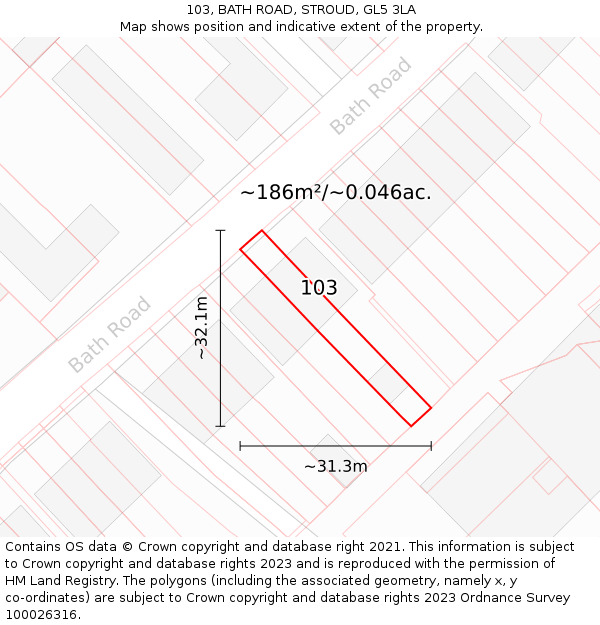 103, BATH ROAD, STROUD, GL5 3LA: Plot and title map