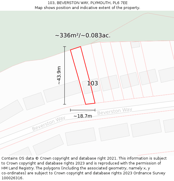 103, BEVERSTON WAY, PLYMOUTH, PL6 7EE: Plot and title map