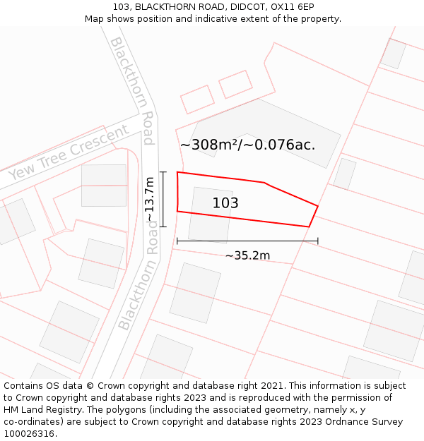 103, BLACKTHORN ROAD, DIDCOT, OX11 6EP: Plot and title map