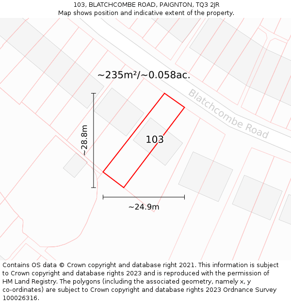 103, BLATCHCOMBE ROAD, PAIGNTON, TQ3 2JR: Plot and title map