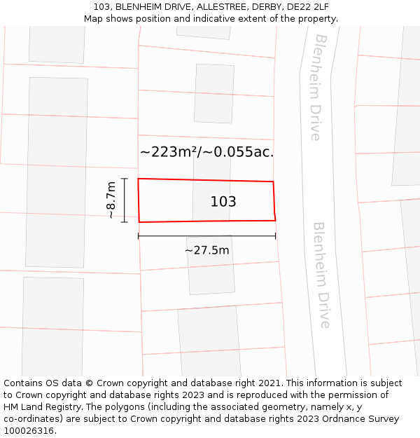 103, BLENHEIM DRIVE, ALLESTREE, DERBY, DE22 2LF: Plot and title map