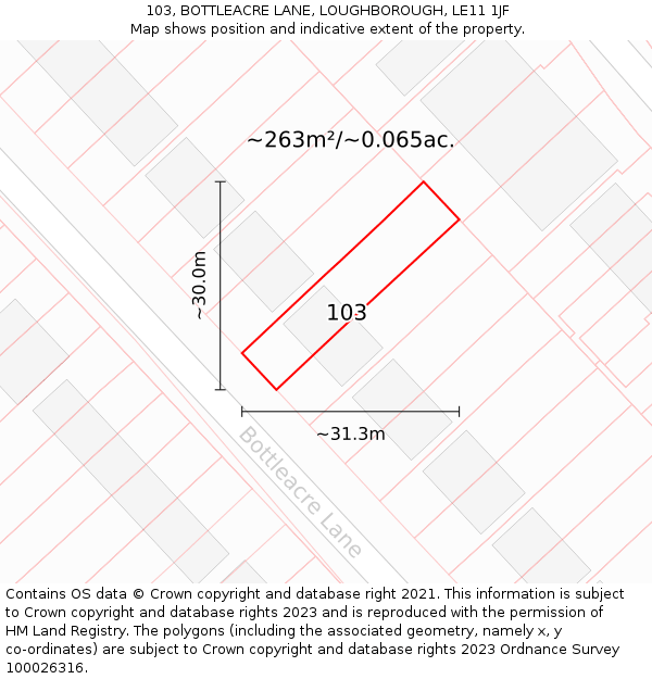 103, BOTTLEACRE LANE, LOUGHBOROUGH, LE11 1JF: Plot and title map