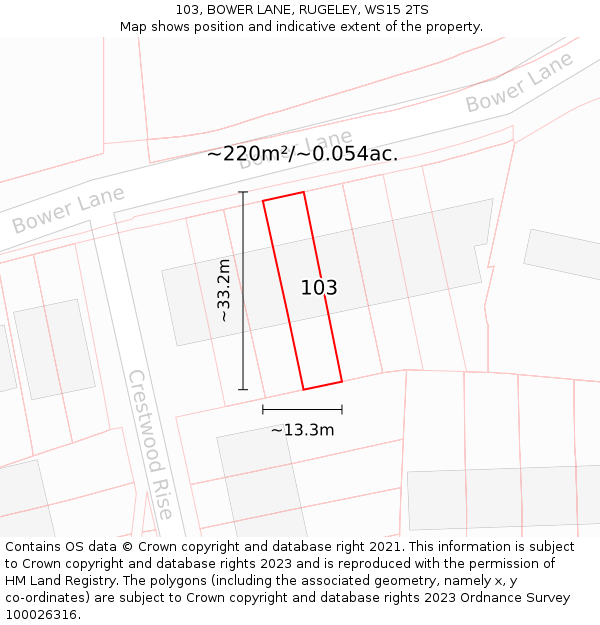 103, BOWER LANE, RUGELEY, WS15 2TS: Plot and title map