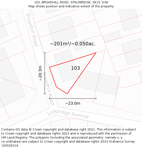 103, BROADHILL ROAD, STALYBRIDGE, SK15 1HW: Plot and title map