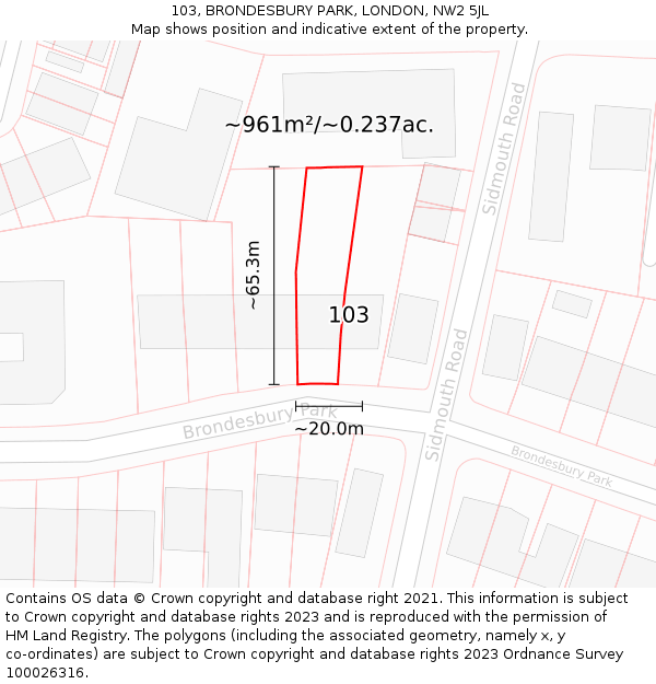 103, BRONDESBURY PARK, LONDON, NW2 5JL: Plot and title map