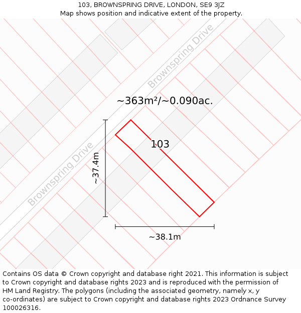 103, BROWNSPRING DRIVE, LONDON, SE9 3JZ: Plot and title map