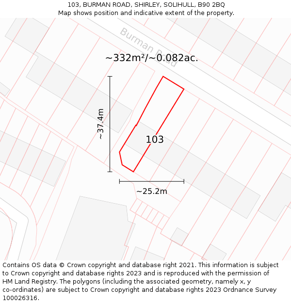 103, BURMAN ROAD, SHIRLEY, SOLIHULL, B90 2BQ: Plot and title map